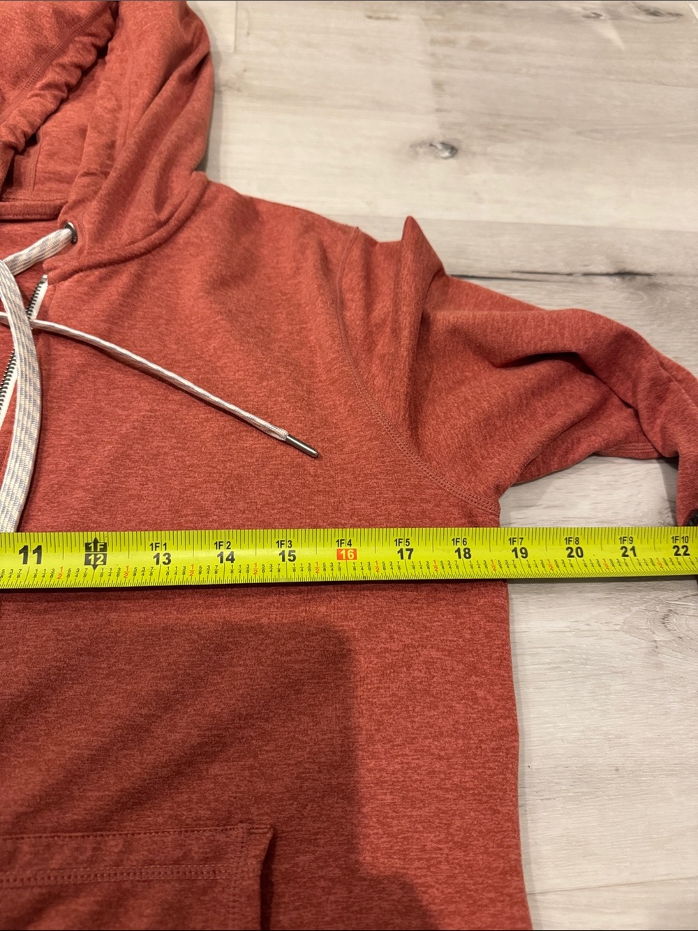 Vuori Halo Performance Zip Hoodie in Rust Orange, soft fabric. No fabric tag. - Picture 9 of 10
